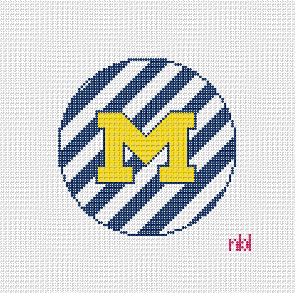 Michigan 4 inch striped circle - Needlepoint by Laura