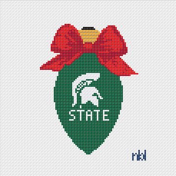 Michigan State Spartans Christmas Bow Light Bulb Needlepoint Canvas, 3 x 5 in., 18 Mesh