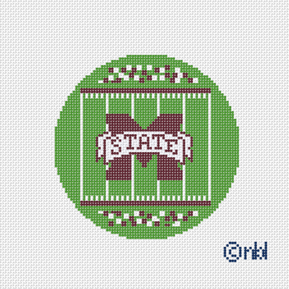 Mississippi State Football Field Round 18 Mesh Needlepoint Canvas, 4" Diameter