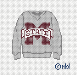 Mississippi State Sweatshirt Needlepoint Canvas – 18 Mesh, 3x3