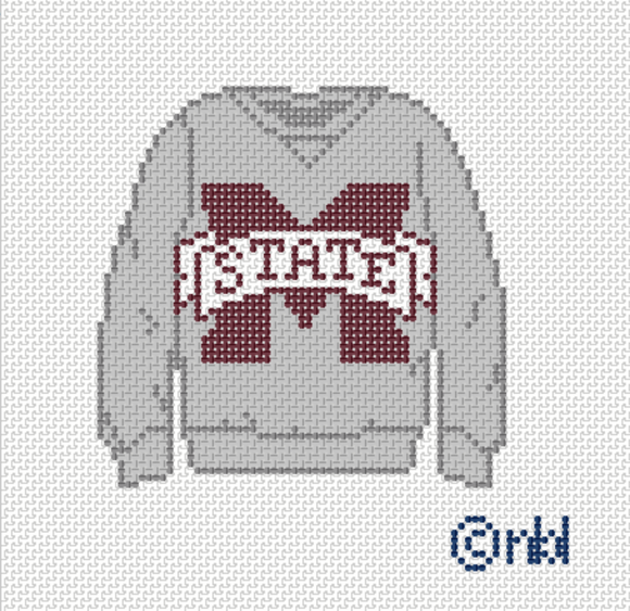 Mississippi State Sweatshirt Needlepoint Canvas – 18 Mesh, 3x3