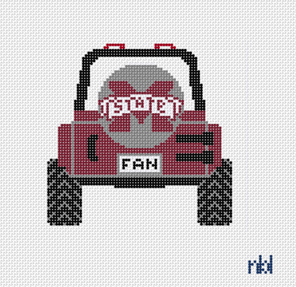 Mississippi State Bulldogs Jeep Needlepoint Canvas 4" 18 Mesh