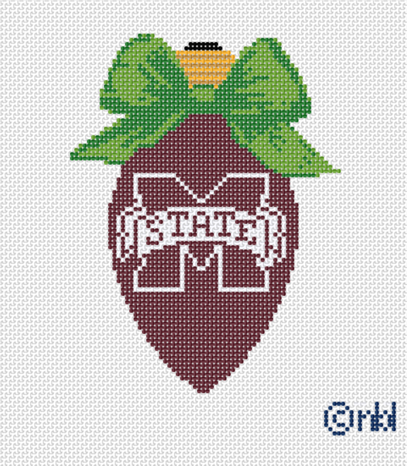Mississippi State Bulldogs Christmas Bow Light Bulb 18 Mesh Needlepoint Canvas, 3x5