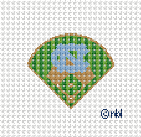 North Carolina Baseball Diamond Needlepoint Canvas 18 Mesh 4"