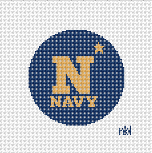 US Naval Academy Logo Round Needlepoint Canvas, 4-inch, 18 Mesh