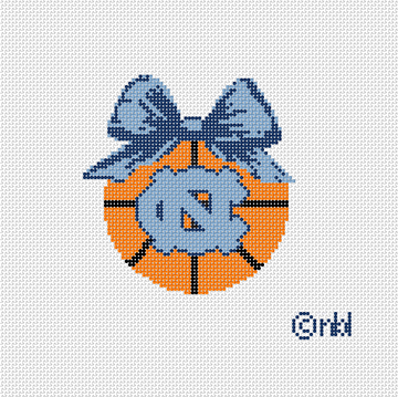 North Carolina Christmas Basketball Bow Ornament on 13 mesh