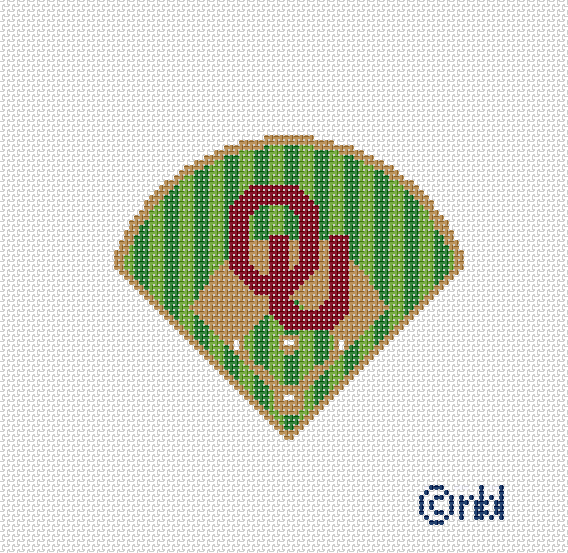 Oklahoma Sooners Baseball Diamond Needlepoint Canvas 18 Mesh 4"