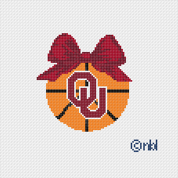 Oklahoma Christmas Basketball Bow Ornament on 13 mesh