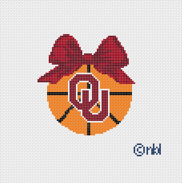 Oklahoma Christmas Basketball Bow Ornament on 13 mesh