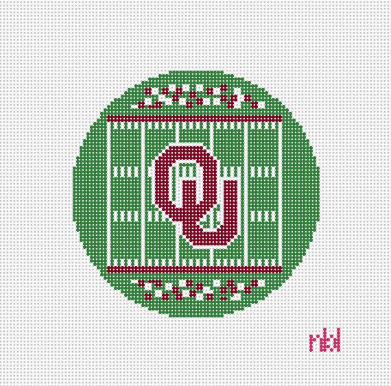 Oklahoma Football Field Round Canvas - Needlepoint by Laura