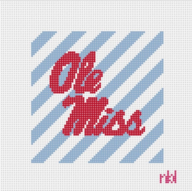 Ole Miss Stripe Canvas- 4 inch square - Needlepoint by Laura