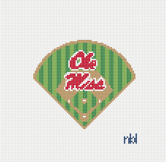 Ole Miss Baseball Diamond Needlepoint Canvas 18 Mesh 4"