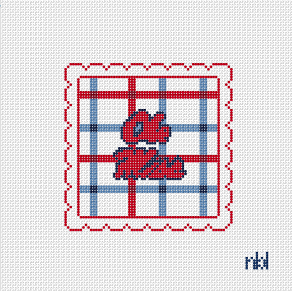 Ole Miss Scalloped edge needlepoint canvas 4.5 on 18 mesh