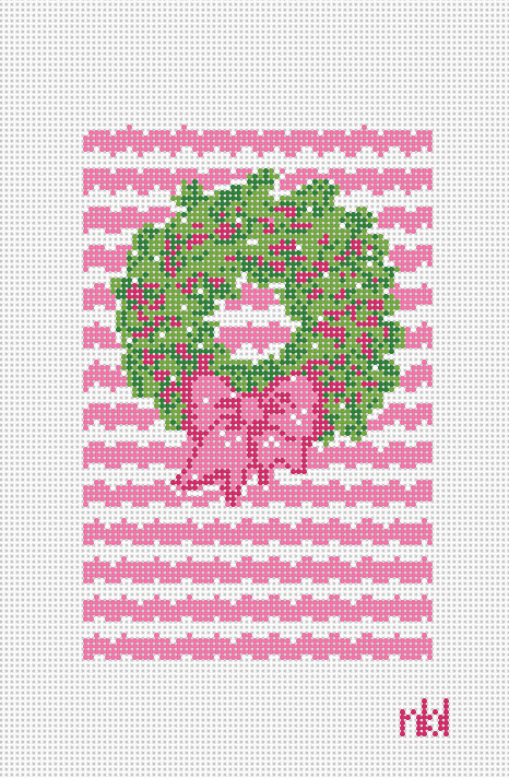 Pink Wavy Wreath Mini Flag Kit - Needlepoint by Laura