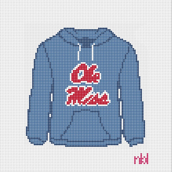 Ole Miss Hooded Sweatshirt Needlepoint Canvas - Needlepoint by Laura