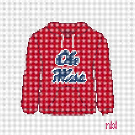 Ole Miss Hooded Sweatshirt Needlepoint Canvas Powder Red