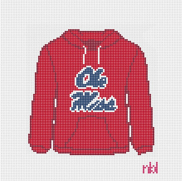 Ole Miss Hooded Sweatshirt Needlepoint Canvas Powder Red
