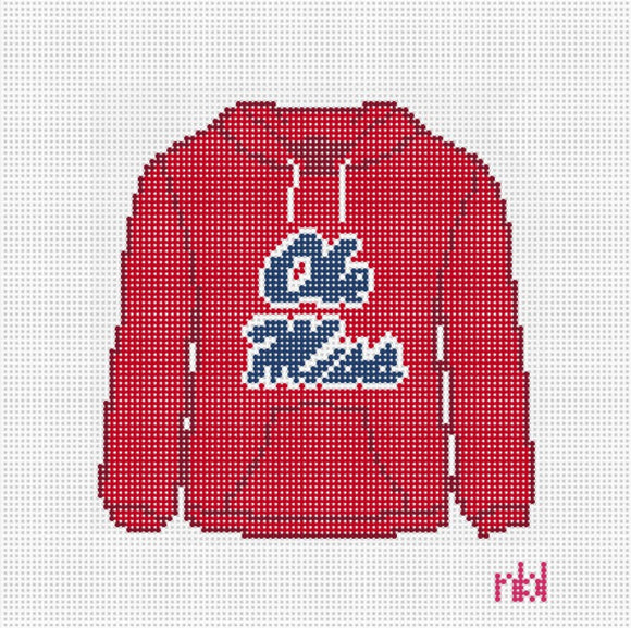 Ole Miss Hooded Sweatshirt Needlepoint Canvas Powder Red