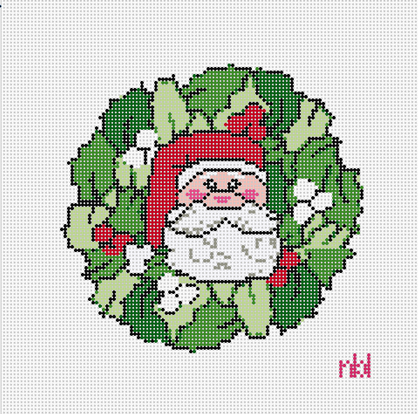 Santa Wreath - Needlepoint by Laura