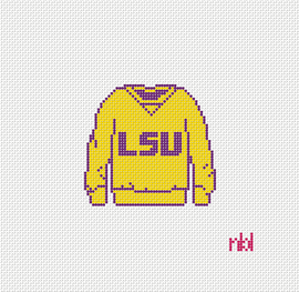 LSU Sweatshirt Needlepoint Canvas- Purple or Yellow