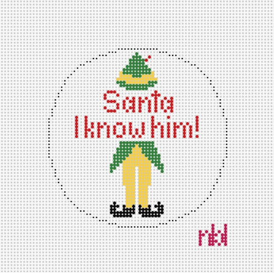 Elf Canvas Santa I Know Him - Needlepoint by Laura