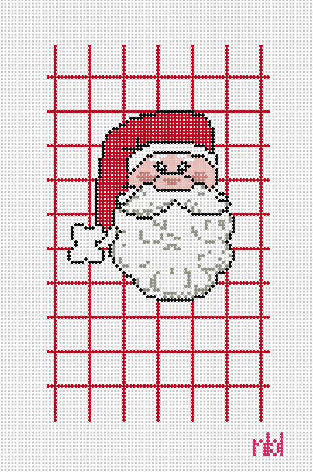 Red Windowpane Santa Mini Flag Kit - Needlepoint by Laura