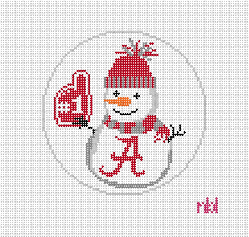 Alabama Snowman 4 inch round - Needlepoint by Laura