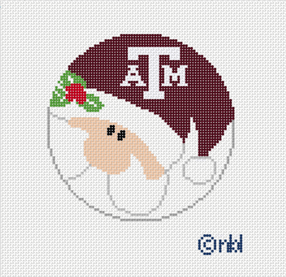 Texas A&M Santa Round Needlepoint Canvas | 4" 18 Mesh
