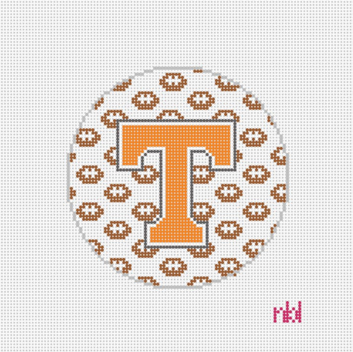 Tennessee Football Round Needlepoint Canvas - Needlepoint by Laura