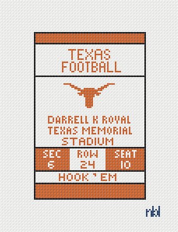 Texas Football Ticket 4x6 on 18 mesh