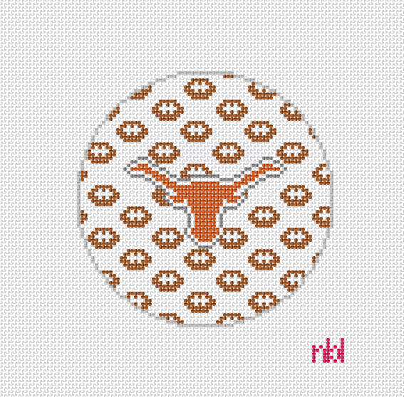 Texas Football Round Needlepoint Canvas - Needlepoint by Laura