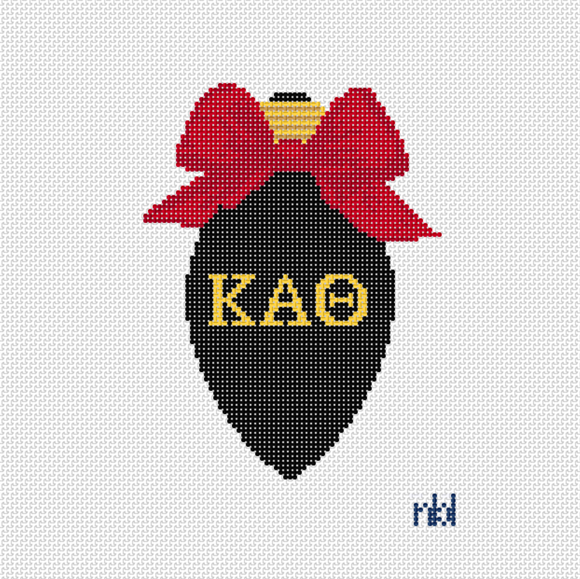 Kappa Alpha Theta Christmas Bow Light Bulb 18 Mesh Needlepoint Canvas, 3x5