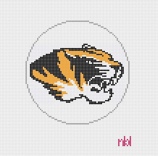 Missouri Tiger  4 inch round - Needlepoint by Laura