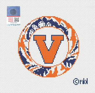 Virginia Cavaliers Round Needlepoint Canvas, 4 in., 18 Mesh