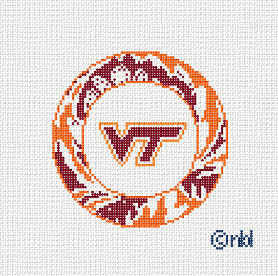 Virginia Tech Hokies Round Needlepoint Canvas, 4 in., 18 Mesh
