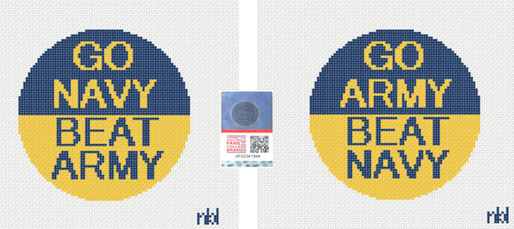 Go Navy- Beat Army or Go Army- Beat Navy 4 inch round needlepoint canvas