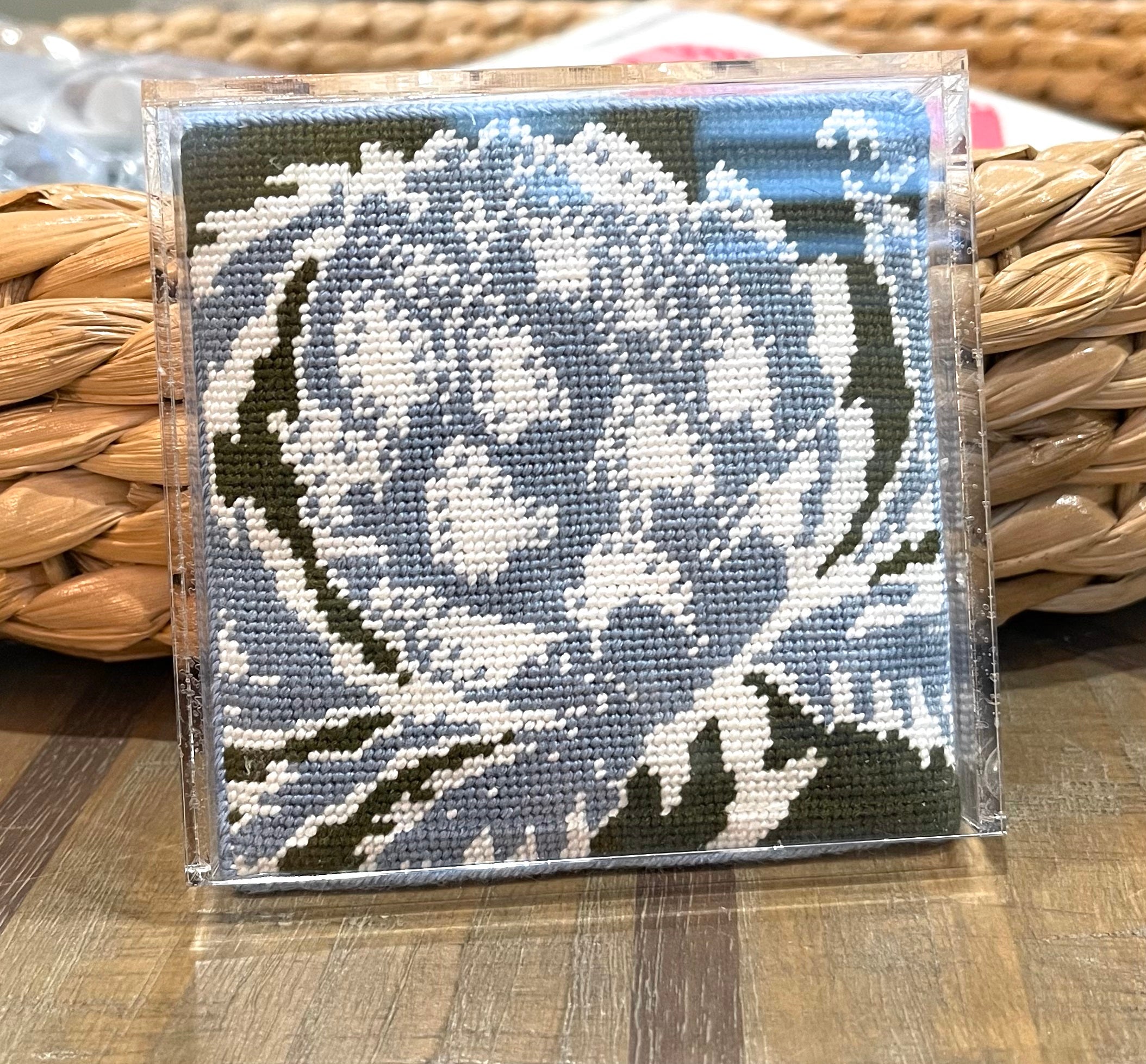 4 by 4 acrylic coaster only- 1/2 inch bottom opening- custom designed - Needlepoint by Laura