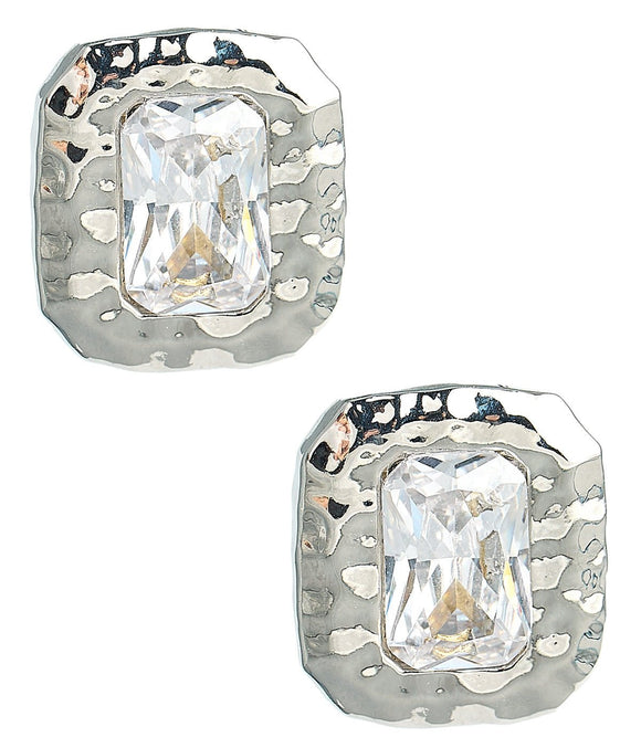 Emilia - Large Rectangle Textured Bezel Earring - 18k Gold Plated- Darby Clark Collection