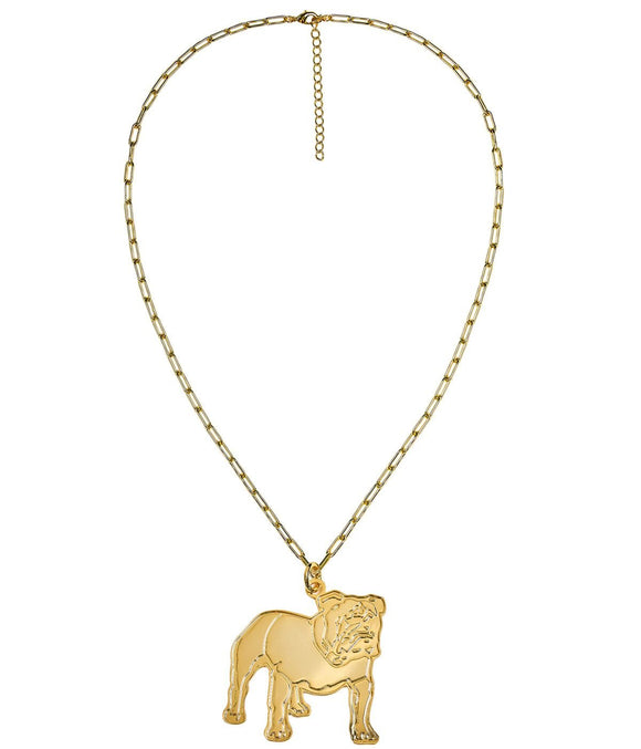 Extra Large Flat Bulldog Charm Necklace - 18k Gold Plated