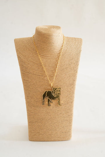 Extra Large Flat Bulldog Charm Necklace - 18k Gold Plated - 0