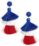 Fabric Tassel Earrings - RED WHITE & BLUE-2
