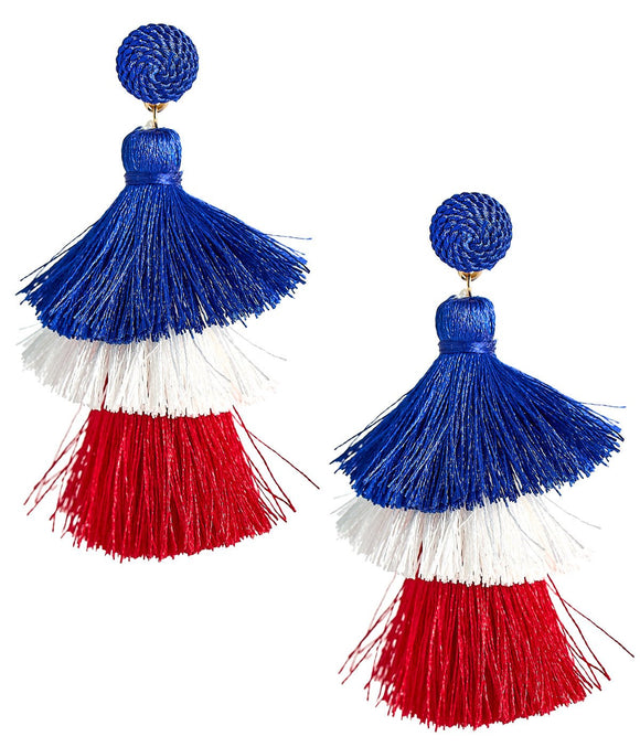 Fabric Tassel Earrings - RED WHITE & BLUE