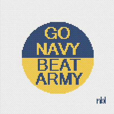 Go Navy- Beat Army or Go Army- Beat Navy 4 inch round needlepoint canvas