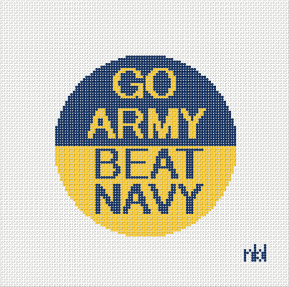 Go Navy- Beat Army or Go Army- Beat Navy 4 inch round needlepoint canvas