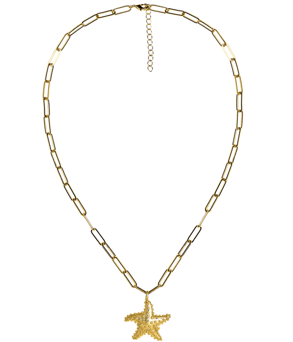 Gold Puffy Starfish Charm Necklace - 18k Gold Plated