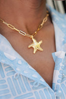 Gold Puffy Starfish Charm Necklace - 18k Gold Plated-2