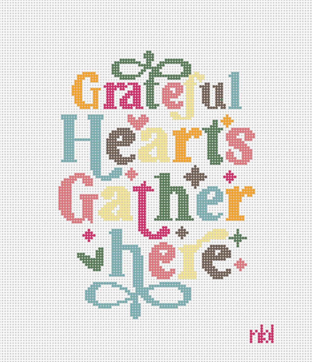 Grateful Hearts Gather Here Mini Flag Kit - Needlepoint by Laura