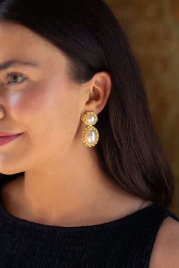 Jackie Pearl & Gold Roped Statement - Earrings - Belle of  the Ball - 0