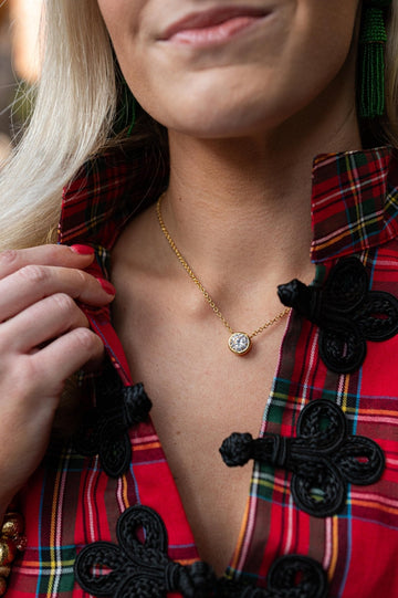 Large Rhinestone Bezel Necklace - 18k Gold Plated