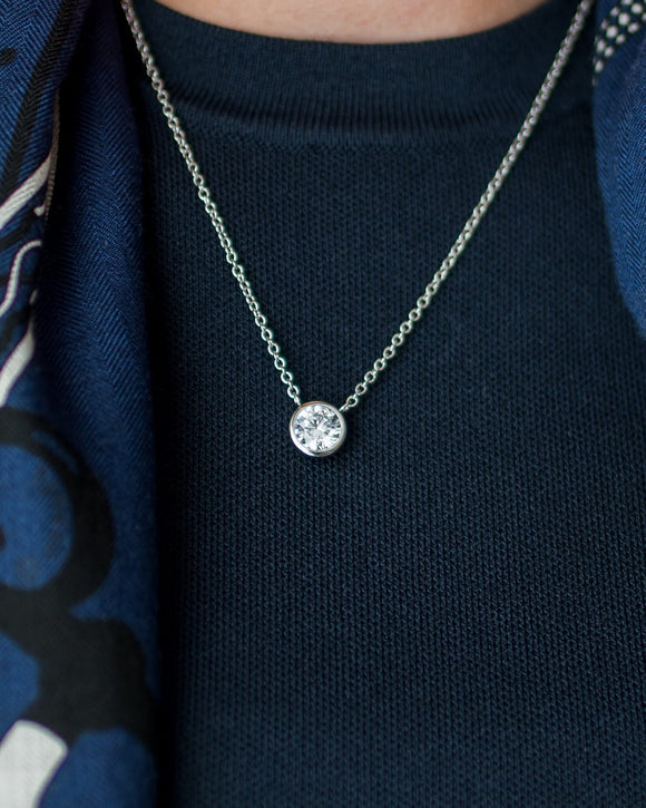 Large Rhinestone Bezel Necklace - 18k Gold Plated